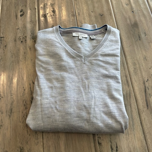 Ted Baker Mens Noel Wool Blend Vneck Sweater Sz 3 M Gray Long Sleeves - Picture 2 of 7